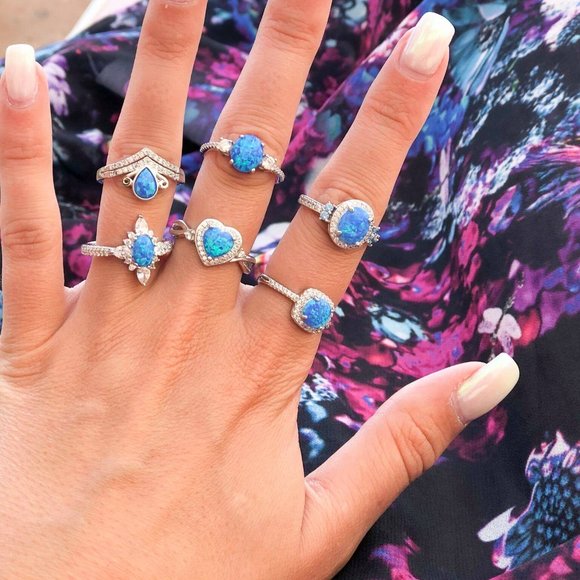Blue Opal ring, size 7, 925 Sterling Silver Charmed Aroma - Picture 12 of 14